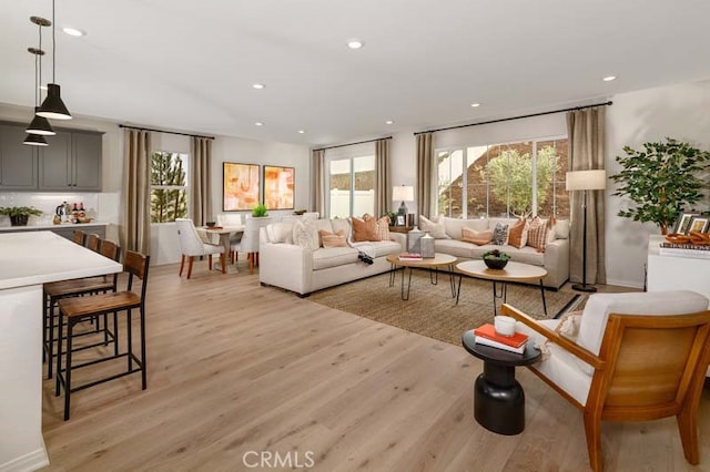 living room with light wood-type flooring