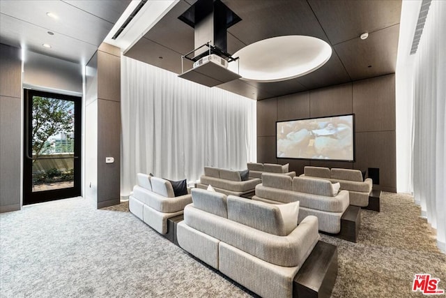 home theater room with carpet floors