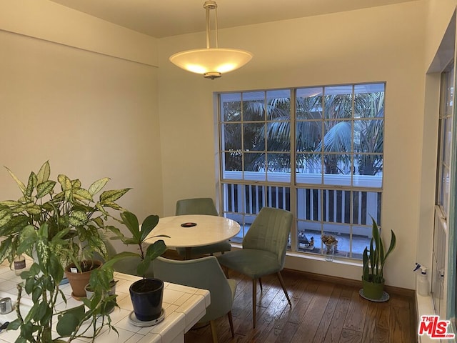 dining area featuring dark wood-type flooring