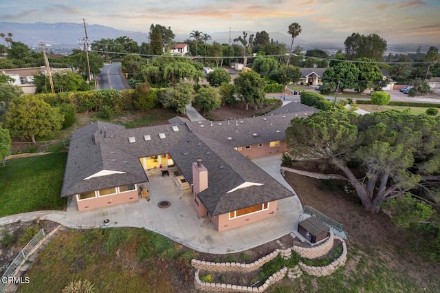 view of aerial view at dusk