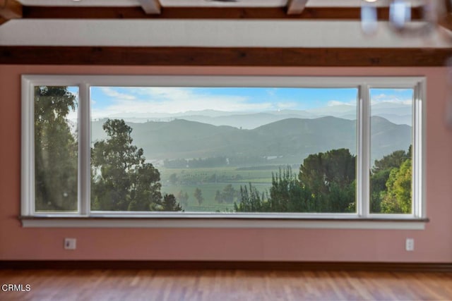 interior space with a mountain view