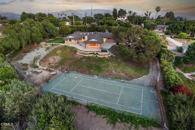 view of aerial view at dusk