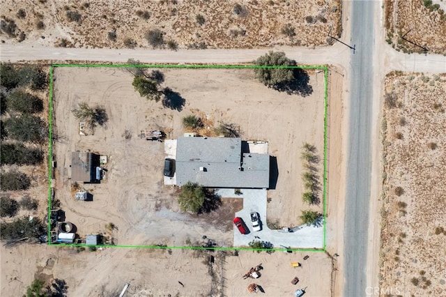 10925 Post Office Rd A/B, Unit A/B, Lucerne Valley, CA 92356 - aerial view of sparsely populated area featuring a desert landscape and property parcel outlined