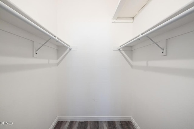 walk in closet with dark wood-type flooring