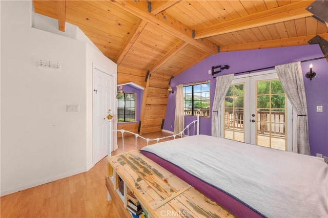 34718 Agua Dulce Canyon Rd, Agua Dulce, CA 91390 - bedroom featuring access to outside, multiple windows, french doors, baseboards, and wooden ceiling