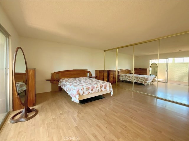 bedroom featuring light wood-type flooring and a closet