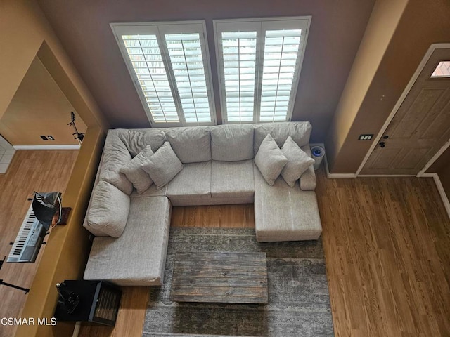 living room featuring dark hardwood / wood-style floors