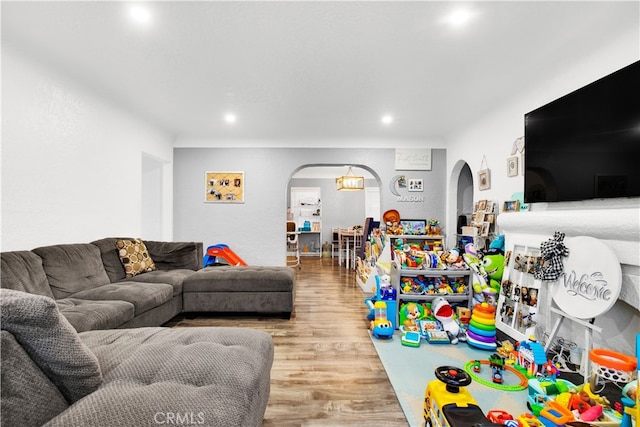 living room featuring light wood-type flooring