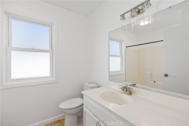 bathroom with plenty of natural light, vanity, and toilet