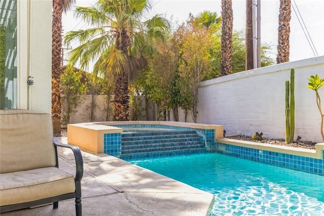 view of pool featuring a fenced in pool, a patio, and a fenced backyard