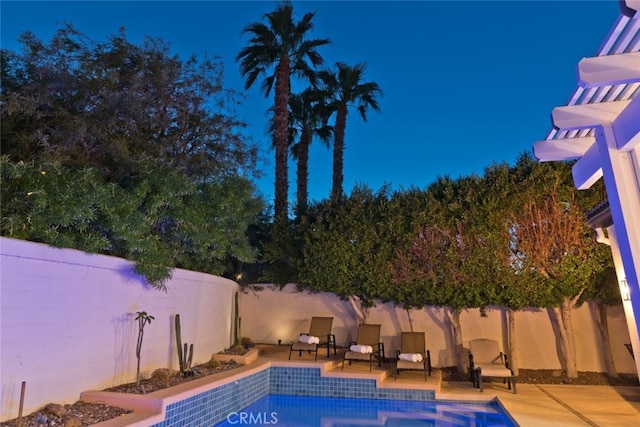 view of pool with a patio area, a fenced backyard, and a fenced in pool