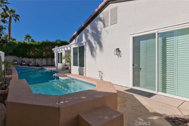 view of swimming pool with a fenced in pool, a patio area, a pergola, and a fenced backyard