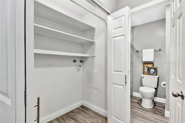 interior space featuring hardwood / wood-style floors and toilet