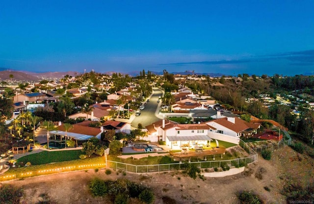 view of aerial view at dusk