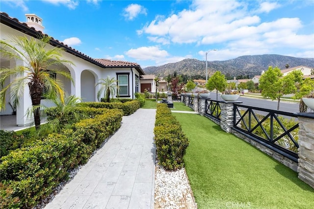 view of yard with a mountain view