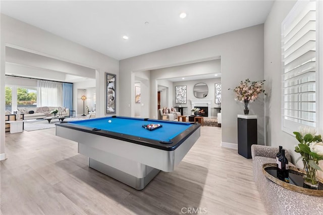 recreation room featuring light hardwood / wood-style floors and pool table