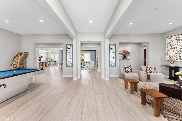 entryway with billiards and light wood-type flooring