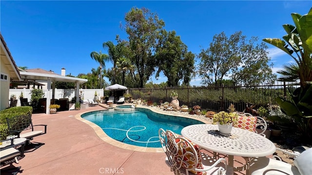 view of swimming pool with a patio area and an in ground hot tub