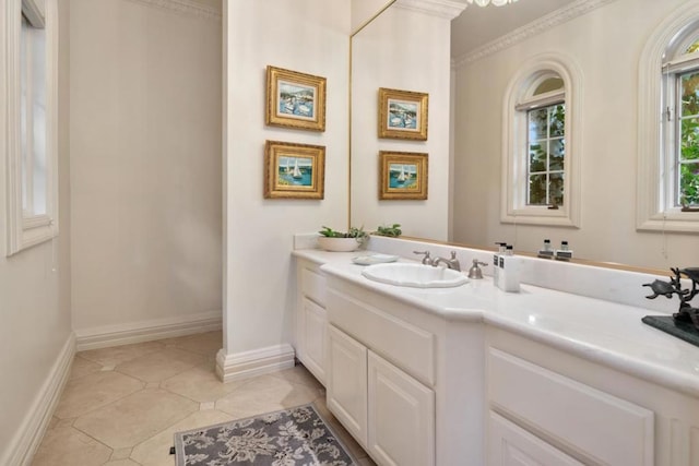 bathroom with tile patterned flooring and vanity