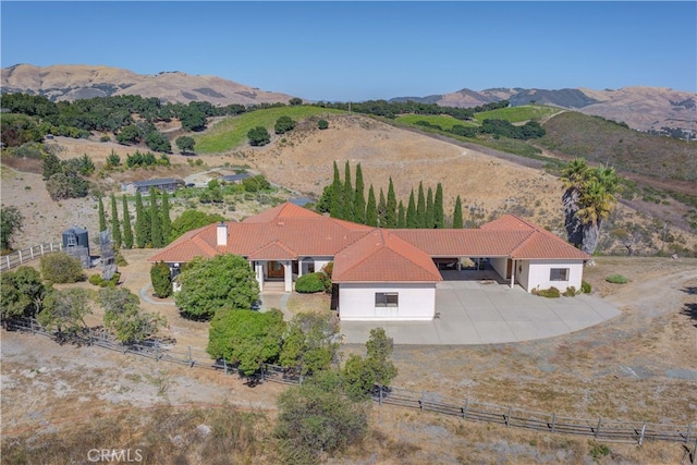 birds eye view of property with a mountain view