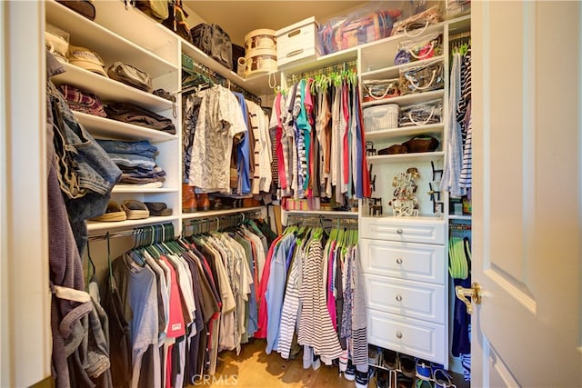 spacious closet featuring hardwood / wood-style floors