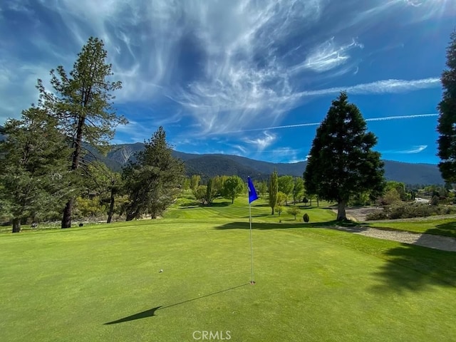 view of home's community with a lawn and a mountain view