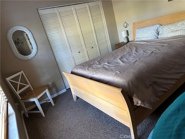 bedroom featuring carpet flooring and a closet