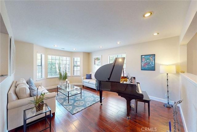 interior space with dark hardwood / wood-style floors