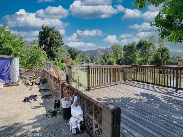 deck featuring a mountain view