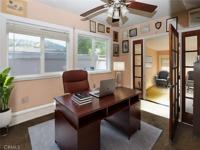 home office with ceiling fan