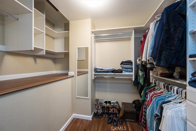 walk in closet featuring dark hardwood / wood-style flooring