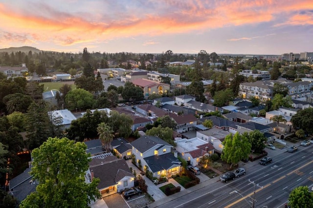 view of aerial view at dusk