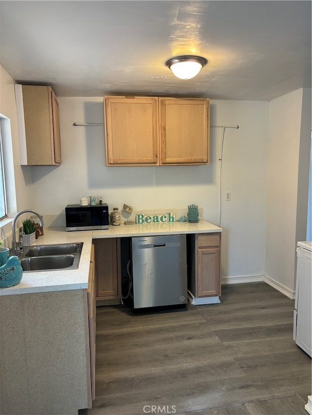 kitchen featuring dark wood-type flooring, stainless steel appliances, and sink