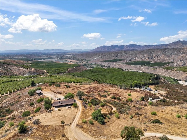 drone / aerial view featuring a mountain view and a rural view