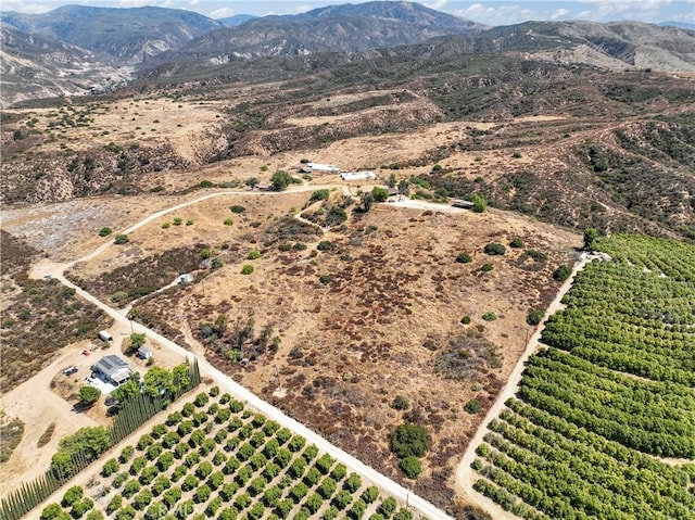 drone / aerial view with a mountain view and a rural view