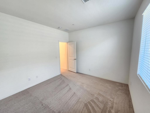 empty room featuring a wealth of natural light and light carpet