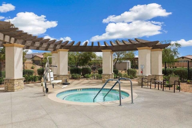 view of pool with a pergola and a community hot tub