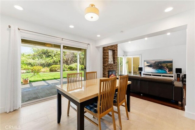 dining room with a fireplace