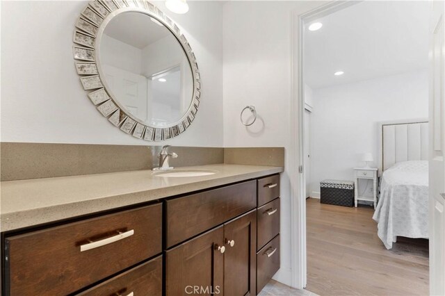 bathroom with wood-type flooring and vanity