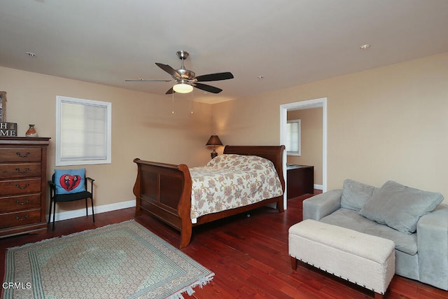 bedroom featuring ceiling fan and wood-type flooring