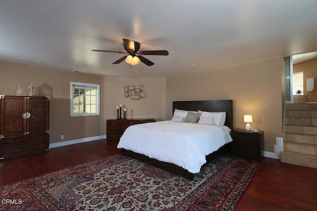 bedroom featuring ceiling fan and hardwood / wood-style floors