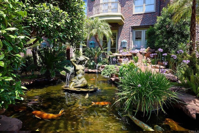 view of yard featuring a balcony