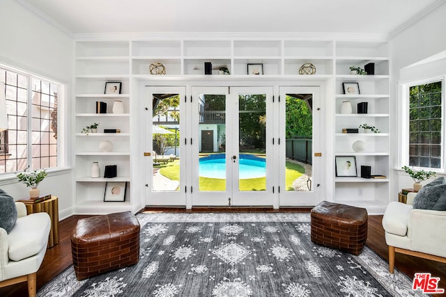 entryway with french doors and hardwood / wood-style flooring