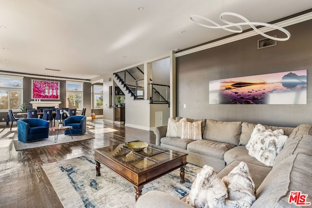 living room with hardwood / wood-style floors