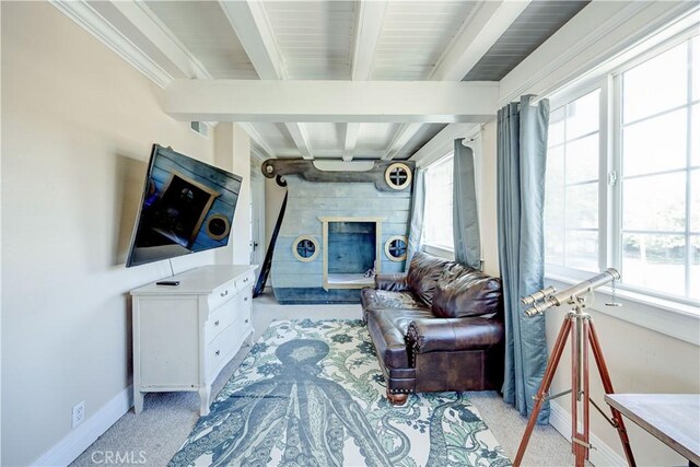 455 W 20th St, Merced, CA 95340 - carpeted living room with beamed ceiling