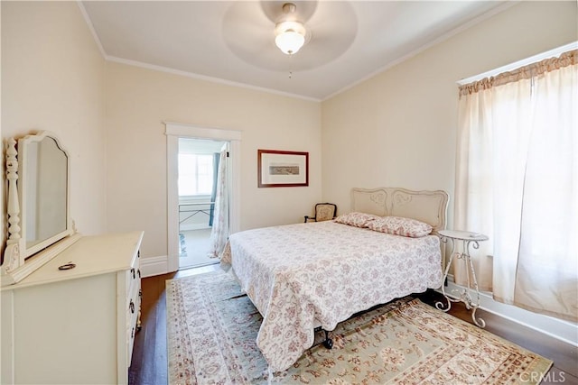 455 W 20th St, Merced, CA 95340 - bedroom with ceiling fan, ornamental molding, and wood-type flooring