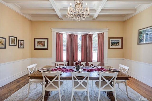 455 W 20th St, Merced, CA 95340 - dining room with hardwood / wood-style flooring, coffered ceiling, and beamed ceiling