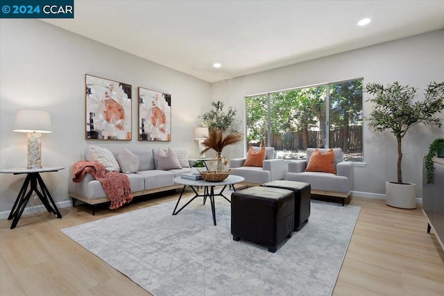 living room with light hardwood / wood-style floors