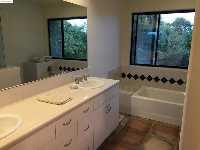 bathroom with vanity and a bathing tub