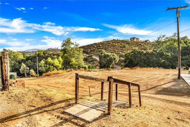 view of yard with a mountain view and a rural view